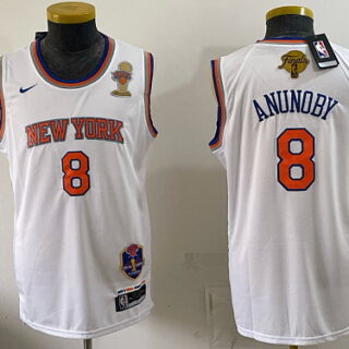 Men's New York Knicks #8 OG Anunoby Dual NBA Finals Trophy Patch Basketball Jersey - White