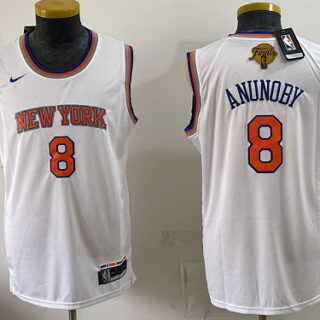 Men's New York Knicks #8 OG Anunoby Finals Back Collar Patch Basketball Jersey - White