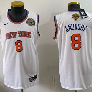 Men's New York Knicks #8 OG Anunoby Gold Champions Patch Basketball Jersey - White