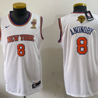 Men's New York Knicks #8 OG Anunoby NBA Finals Trophy Patch Basketball Jersey - White