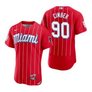 Men's Adam Cimber Miami Marlins Flex Base Jersey Red City Connect