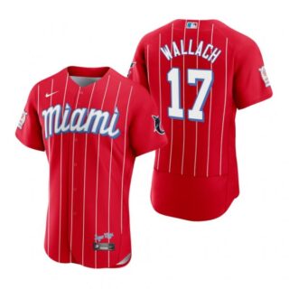 Men's Chad Wallach Miami Marlins Flex Base Jersey Red City Connect