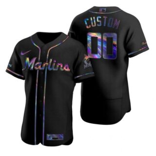 Men's Custom Miami Marlins Flex Base Jersey Black Holographic