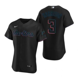 Men's Monte Harrison Miami Marlins Flex Base Jersey Black
