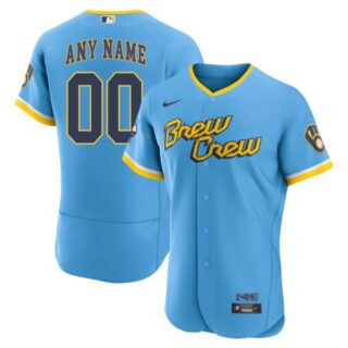 Men's Flex Base Milwaukee Brewers Custom Brew Crew City Connect Powder Blue Stitched Jersey