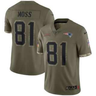 Youth Randy Moss New England Patriots Olive 2022 Salute To Service Jersey Stitched