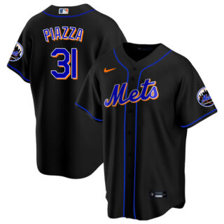 Men's - Cool Base New York Mets Mike Piazza Black Throwback Jersey - Stitched