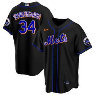 Men's - Cool Base New York Mets Noah Syndergaard Black Throwback Jersey - Stitched