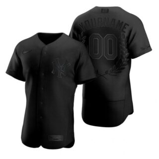 Men's Custom New York Yankees Flex Base Jersey Black Award