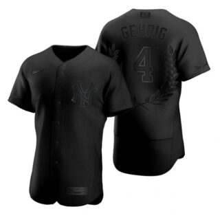 Men's Lou Gehrig New York Yankees Flex Base Jersey Black Award
