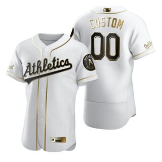 Men's Custom Oakland Athletics Flex Base Jersey White Golden