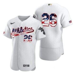 Men's #26 Matt Chapman Oakland Athletics Flex Base Jersey White Stars
