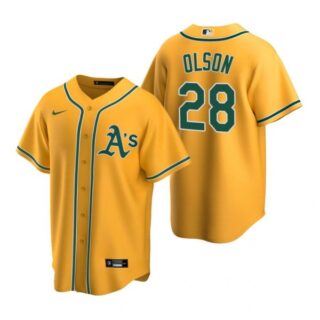 Men's #28 Matt Olson Oakland Athletics Cool Base Jersey Gold