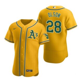 Men's #28 Matt Olson Oakland Athletics Flex Base Jersey Gold