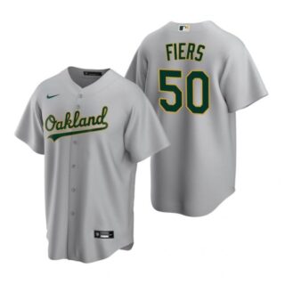 Men's #50 Mike Fiers Oakland Athletics Cool Base Jersey Gray