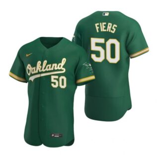 Men's #50 Mike Fiers Oakland Athletics Flex Base Jersey Kelly Green