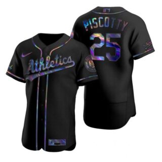 Men's #25 Stephen Piscotty Oakland Athletics Flex Base Jersey Black Holographic