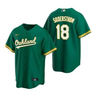 Men's #18 Tyler Soderstrom Oakland Athletics Cool Base Jersey Kelly Green