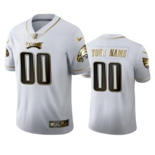Men's Custom Philadelphia Eagles Golden Limited Stitched Jersey White