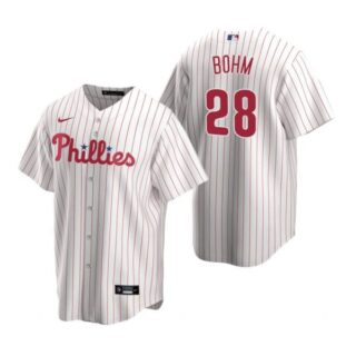 Men's #28 Alec Bohm Philadelphia Phillies Cool Base Jersey White