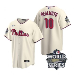 Men's Philadelphia Phillies J.T. Realmuto 2022 World Series Cream Stitched Jersey