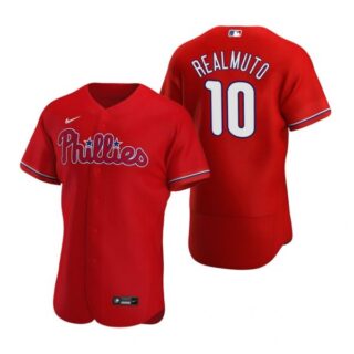 Men's #10 J.T. Realmuto Philadelphia Phillies Flex Base Jersey Red