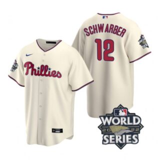 Men's Philadelphia Phillies Kyle Schwarber 2022 World Series Cream Stitched Jersey
