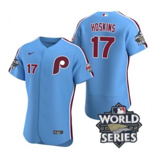 Men's Philadelphia Phillies Rhys Hoskins 2022 World Series Stitched Jersey Light Blue