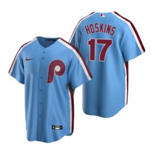 Men's #17 Rhys Hoskins Philadelphia Phillies Cool Base Jersey Light Blue