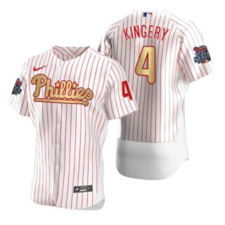 Men's #4 Scott Kingery Philadelphia Phillies Flex Base Jersey White Gold WS