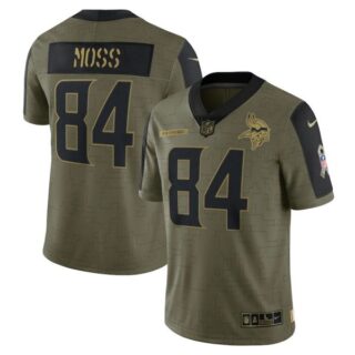 Men's #84 Randy Moss Minnesota Vikings Olive 2021 Salute To Service Limited Jersey