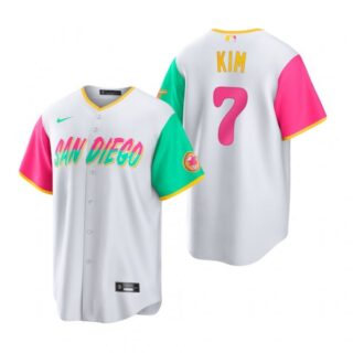 Men's Cool Base San Diego Padres Ha Seong Kim White City Connect Stitched Jersey