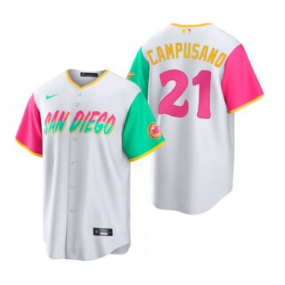 Men's Cool Base San Diego Padres Luis Campusano White City Connect Stitched Jersey