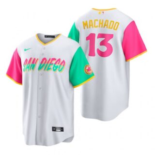 Men's Cool Base San Diego Padres Manny Machado White City Connect Stitched Jersey