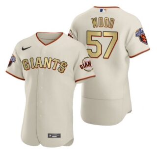 Men's #57 Alex Wood San Francisco Giants Flex Base Jersey Cream Gold WS