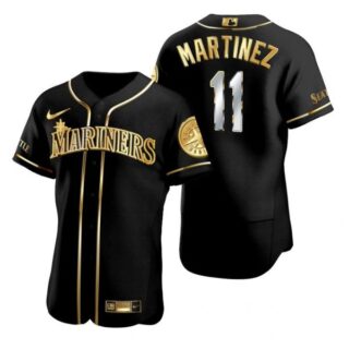 Men's Edgar Martinez Seattle Mariners Flex Base Jersey White Black Golden