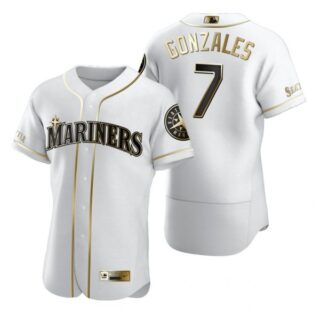 Men's Marco Gonzales Seattle Mariners Flex Base Jersey White Golden Edition White Golden