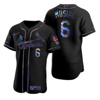 Men's Stan Musial St. Louis Cardinals Flex Base Jersey White WS Black Holographic
