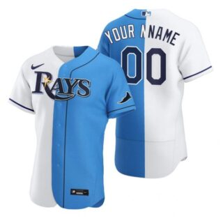 Men's Custom Tampa Bay Rays Flex Base Jersey Navy White Blue