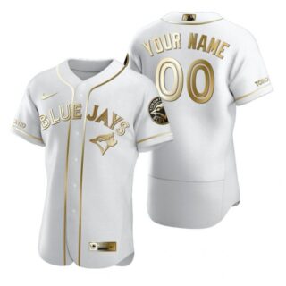 Men's Custom Toronto Blue Jays Flex Base Jersey Black Golden White Golden