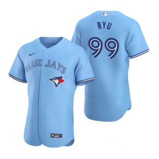 Men's Hyun Jin Ryu Toronto Blue Jays Flex Base Jersey Black Holographic Powder Blue