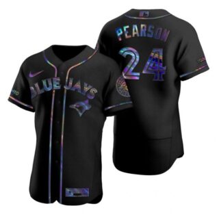 Men's Nate Pearson Toronto Blue Jays Flex Base Jersey Powder Blue Black Holographic