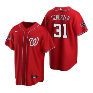 Men's Max Scherzer Washington Nationals Cool Base Jersey White World Series Champions Red WS