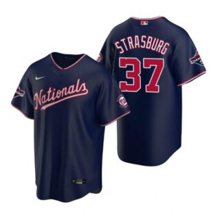 Men's Stephen Strasburg Washington Nationals Cool Base Jersey White Gold World Series Champions Navy WS