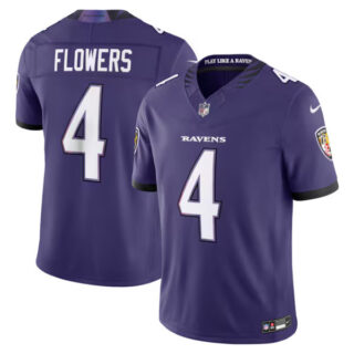 Zay Flowers Baltimore Ravens #4 Vapor F.U.S.E. Stitched Limited Jersey - Purple