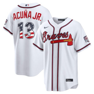 Fourth of July Atlanta Braves #13 Ronald Acuna Jr. White USA 250 Stadium Jersey