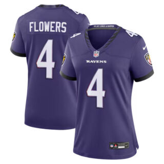 Women's Zay Flowers Baltimore Ravens #4 Team Game Jersey - Purple