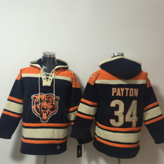 Men's Chicago Bears #34 Walter Payton Navy Ageless Must-Have Lace-Up Pullover Hoodie