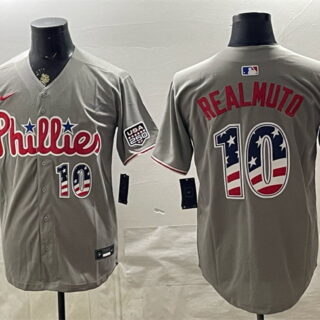 Men's Philadelphia Phillies #10 J.T. Realmuto Grey USA 250 Fourth of July Home Stitched Baseball Jersey
