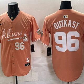 Men's Atlanta Braves #96 OutKast Peach 2024 Atliens & Peach With Outkast Patch Vapor Limited Stitched Baseball Jersey